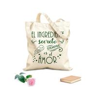 AILOONG El ingrediente secreto español siempre es el amor. Frases de cocina, secretos familiares, frases de amor y corazón. Bolsos de calicó para mujer Tela de 340g/m² de grosor Plegable