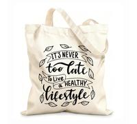 AILOONG Frases de salud: Nunca es tarde para vivir sano Bolsa de lona sin blanquear Tela de 12 oz de grosor Se usa como bolsa de herramientas 35x40cm Grande