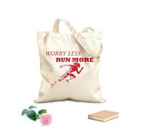 AILOONG Gimnasia Ejercicio Correr Mujeres Frases Motivadoras Preocúpate Menos Corre Más Gimnasio Bolsos de calicó para mujer Tela de 340g/m² de grosor Plegable
