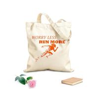 AILOONG Gimnasia Ejercicio Correr Mujeres Frases Motivadoras Preocúpate Menos Corre Más Gimnasio Bolsos de calicó para mujer Tela de 340g/m² de grosor Plegable