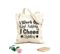 AILOONG Hago ejercicio, es broma, persigo a los niños pequeños, Día de la Madre Bolsas de lona con estampados personalizables Tela de 12 oz de grosor Combina con la ropa 31x36cm Mediano