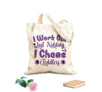 AILOONG Hago ejercicio, es broma, persigo a los niños pequeños, Día de la Madre Bolsas de lona con estampados personalizables Tela de 340g/m² de grosor Combina con la ropa