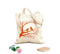 AILOONG Hermosa pareja de pájaros sentados en la silueta de la rama de un árbol Bolsas de lona con estampados personalizables Tela de 340g/m² de grosor Combina con la ropa