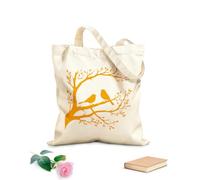 AILOONG Hermosa pareja de pájaros sentados en la silueta de la rama de un árbol Bolsas de lona con estampados personalizables Tela de 340g/m² de grosor Combina con la ropa