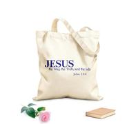 AILOONG Jesús es el camino, la verdad y la vida. Versículos bíblicos cristianos inspiradores de Juan. Bolsos de calicó para mujer Tela de 340g/m² de grosor Plegable