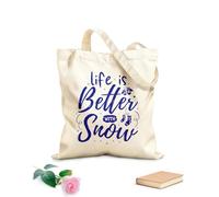 AILOONG La vida es mejor con nieve, letras dibujadas a mano con citas invernales, diseños invernales Bolsas de lona con estampados personalizables Tela de 340g/m² de grosor Combina con la ropa