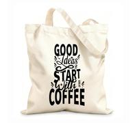 AILOONG Las buenas ideas empiezan con buenas frases sobre el café. Bolsa de lona con fondo reforzado Tela de 12 oz de grosor Se usa como bolsa de regalo 31x36cm Mediano