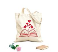 AILOONG Libro abierto con corazones. A los pájaros les encanta leer. Bolsa de lona Tela de 340g/m² de grosor Sustituye a la mochila escolar