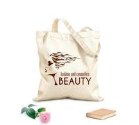 AILOONG Logotipo de belleza, moda y cosmética con cara de niña Bolsa de lona Tela de 340g/m² de grosor Sustituye a la mochila escolar