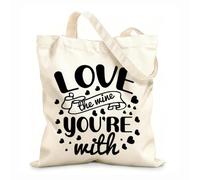 AILOONG Me encanta el vino con el que estás. Bolsas de lona con estampados personalizables Tela de 12 oz de grosor Combina con la ropa 25x30cm Pequeño
