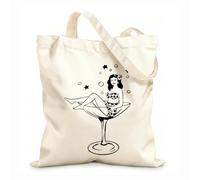 AILOONG Mujer Copa de Vino Chica Martini Pin up Bolsa de compras de lona de algodón Tela de 12 oz de grosor Se usa como bolsa de regalo 31x36cm Mediano