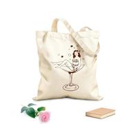 AILOONG Mujer Copa de Vino Chica Martini Pin up Bolsa de compras de lona de algodón Tela de 340g/m² de grosor Se usa como bolsa de regalo