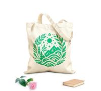 AILOONG Naturaleza circular con montañas, sol, estrellas, agua, árboles y follaje en un diseño estilizado. Bolsa de lona para vino Tela de 340g/m² de grosor Combina con la ropa
