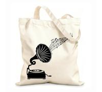 AILOONG Notas musicales Gramófono antiguo Música retro vintage Bolsa de compras de lona de algodón Tela de 12 oz de grosor Se usa como bolsa de regalo 31x36cm Mediano