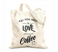 AILOONG Palabras Citas Todo lo que necesitas Amor y Café Bolsa de lona Tela de 12 oz de grosor Sustituye a la mochila escolar 35x40cm Grande