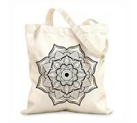 AILOONG Patrón circular de flores de mandala con y patrones florales de mandala con Bolsa de tela con asa plana Tela de 12 oz de grosor Sustituye a la mochila escolar 35x40cm Grande