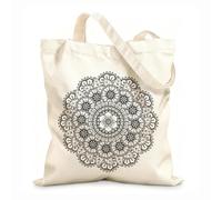 AILOONG Patrón circular en forma de mandala con flor. Bolsa de tela con asa plana Tela de 12 oz de grosor Sustituye a la mochila escolar 35x40cm Grande
