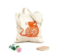 AILOONG Patrón de pancarta del Año Nuevo Lunar del animal rata del zodiaco chino Signo del zodiaco Rata china Bolsa de tela con asa plana Tela de 340g/m² de grosor Sustituye a la mochila escolar