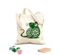 AILOONG Patrón de pancarta del Año Nuevo Lunar del animal rata del zodiaco chino Signo del zodiaco Rata china Bolsa de tela con asa plana Tela de 340g/m² de grosor Sustituye a la mochila escolar
