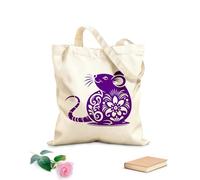 AILOONG Patrón de pancarta del Año Nuevo Lunar del animal rata del zodiaco chino Signo del zodiaco Rata china Bolsa de tela con asa plana Tela de 340g/m² de grosor Sustituye a la mochila escolar