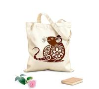 AILOONG Patrón de pancarta del Año Nuevo Lunar del animal rata del zodiaco chino Signo del zodiaco Rata china Bolsa de tela con asa plana Tela de 340g/m² de grosor Sustituye a la mochila escolar