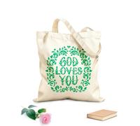 AILOONG Póster con citas escritas a mano Dios te ama Bolsa de lona con fondo reforzado Tela de 340g/m² de grosor Se usa como bolsa de regalo
