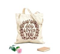 AILOONG Póster con citas escritas a mano Dios te ama Bolsa de lona con fondo reforzado Tela de 340g/m² de grosor Se usa como bolsa de regalo