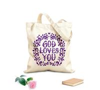 AILOONG Póster con citas escritas a mano Dios te ama Bolsa de lona con fondo reforzado Tela de 340g/m² de grosor Se usa como bolsa de regalo