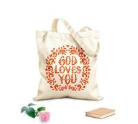 AILOONG Póster con citas escritas a mano Dios te ama Bolsa de lona con fondo reforzado Tela de 340g/m² de grosor Se usa como bolsa de regalo