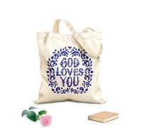 AILOONG Póster con citas escritas a mano Dios te ama Bolsa de lona con fondo reforzado Tela de 340g/m² de grosor Se usa como bolsa de regalo