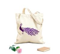 AILOONG Siluetas de pavo real y diseños de cola de plumas en estilo tinta. Bolsa de tela con asa plana Tela de 340g/m² de grosor Sustituye a la mochila escolar