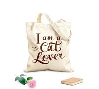 AILOONG Soy un amante de los gatos tipografía soy un amante de los gatos Bolsas de lona con estampados personalizables Tela de 340g/m² de grosor Combina con la ropa