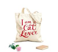 AILOONG Soy un amante de los gatos tipografía soy un amante de los gatos Bolsas de lona con estampados personalizables Tela de 340g/m² de grosor Combina con la ropa