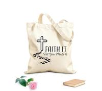 AILOONG Ten fe hasta que lo logres: citas inspiradoras cristianas Bolsas reutilizables para la compra Tela de 12 oz de grosor Plegable 25x30cm Pequeño