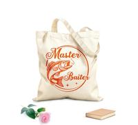 AILOONG Tipografía de pesca con cebo maestro, cita divertida de pesca, camiseta de pescador Bolsas de lona con estampados personalizables Tela de 340g/m² de grosor Combina con la ropa