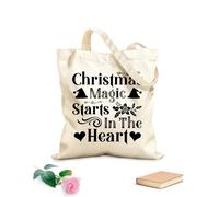AILOONG Tipografía navideña La magia navideña comienza en el corazón Bolsa de tela con asa plana Tela de 12 oz de grosor Sustituye a la mochila escolar 35x40cm Grande