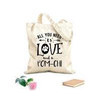 AILOONG Todo lo que necesitas es amor y un diseño de cita de pomchi con una huella de pata Bolsa de lona para vino Tela de 12 oz de grosor Combina con la ropa 25x30cm Pequeño