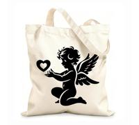AILOONG un ángel cupido con un corazón Bolsa de lona para vino Tela de 12 oz de grosor Combina con la ropa 31x36cm Mediano