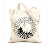 AILOONG un pavo real en un patrón circular Bolsa de lona para vino Tela de 12 oz de grosor Combina con la ropa 25x30cm Pequeño