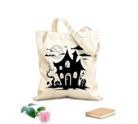 AILOONG Una imagen de una casa fantasma de Halloween Bolsos de hombro de lona de algodón Tela de 12 oz de grosor Se usa como bolsa de herramientas 25x30cm Pequeño