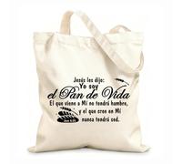 AILOONG Versículos bíblicos de Juan en español Cocina Yo soy el pan de vida Cristiano Jesús Bolsos de calicó para mujer Tela de 12 oz de grosor Plegable 25x30cm Pequeño