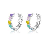 AILUOR 925 Plata de Ley Arco Iris Pendientes de aro para las mujeres Esmalte Corazón Pendientes de aro para las mujeres Cartílago Cute Huggie Pendientes Joyería Regalos de cumpleaños (Plata)