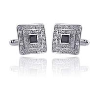 AILUOR Concentric Diamante Negro y plata del oro de los hombres cristalinos claros polvo Gemelos, Gemelos camisa del smoking camisa estilo francés clavos de plata ajustable