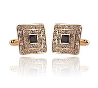 AILUOR Concentric Diamante Negro y plata del oro de los hombres cristalinos claros polvo Gemelos, Gemelos camisa del smoking estilo francés camisa clavos (oro)