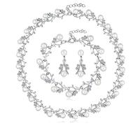 AILUOR Conjunto de Joyas de Perlas para Mujeres - Collar, Pendientes y Pulsera de Perla - Gargantilla de Boda y Joyería de Novia