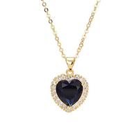 AILUOR Corazón del Océano Collar, Chapado en Plata Azul Zafiro Cristal Collar Colgantes Joyería San Valentín Día de la Madre Regalos (Oro)