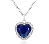 AILUOR Corazón del Océano Collar, Chapado en Plata Azul Zafiro Cristal Collar Colgantes Joyería San Valentín Día de la Madre Regalos (plata)