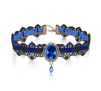 AILUOR Gótico Perlas Retro Lolita Cadena de Las Mujeres Vampiro Collar Azul Pendiente Ajustable