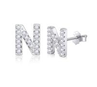 AILUOR Inicial Stud Pendientes para Mujeres, S925 Sterling Silver CZ Letra Stud Pendientes Hipoalergénico Personalizado Alfabeto Nombre Pendientes Regalos de Cumpleaños Joyería Inicial (N-Plata)