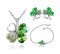 AILUOR La pulsera del collar del trébol unisex de la manera cristalina austríaca afortunado de cuatro hojas o pendientes verdes ajustable